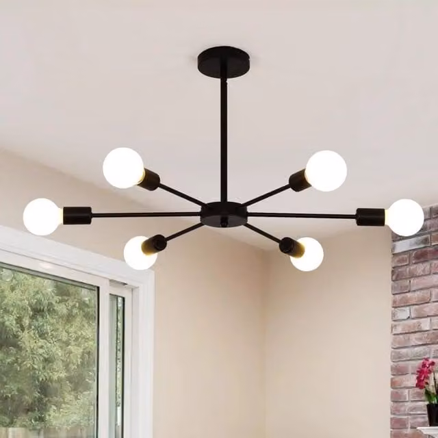 Garwarm Modern Black Metal 6-Light Sputnik Chandelier with Adjustable Height – 1