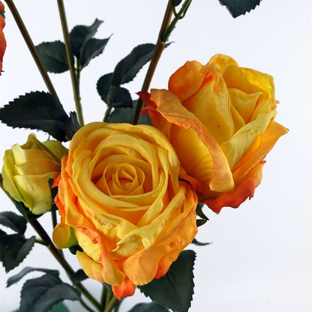 Leaf Yellow Rose Artificial Flower Sprays with 24 Flowers and 18 Buds, H 60 cm x W 6 cm – 2