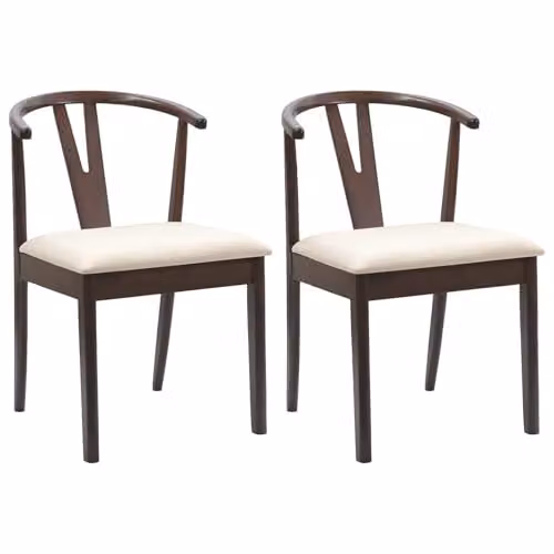 vidaXL Set of 2 Dining Chairs in Brown Solid Rubber Wood with Armrests
