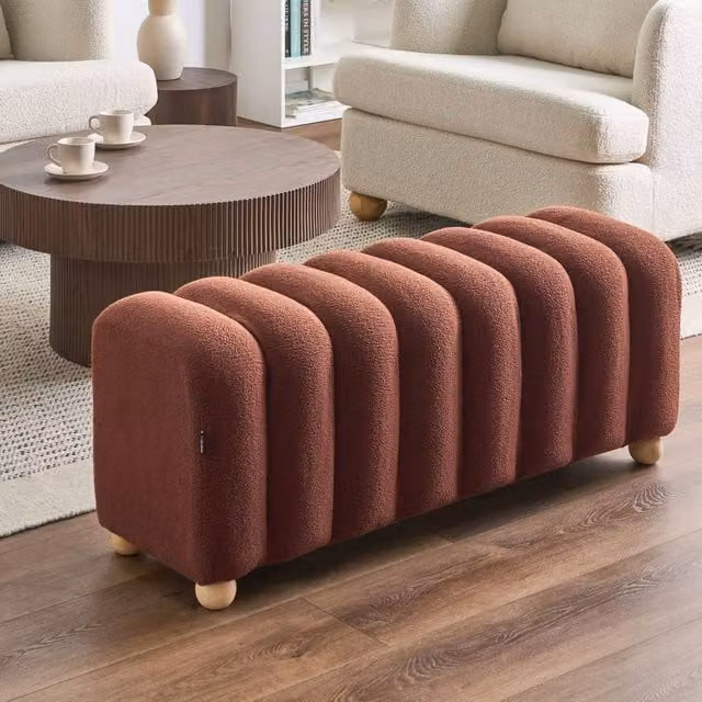 Wyld and Coco Bouclé Bed Bench in Brown with Wooden Legs