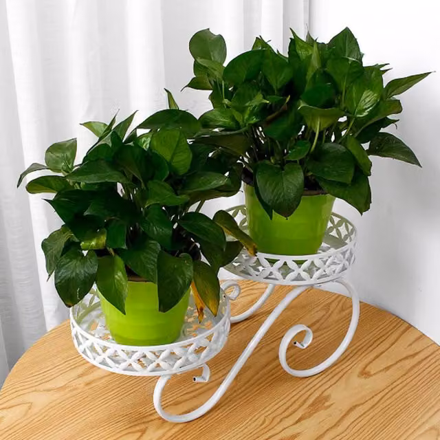 Living and Home 2-Tier Metal Plant Display Stand in Matt White for Indoor and Outdoor Use – 1