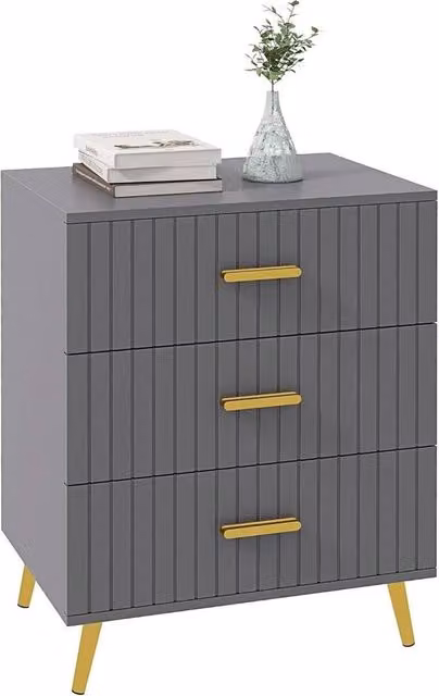 FORGEVIO Modern Grey and Gold Metal 3-Drawer Chest of Drawers and Cabinet Storage Unit