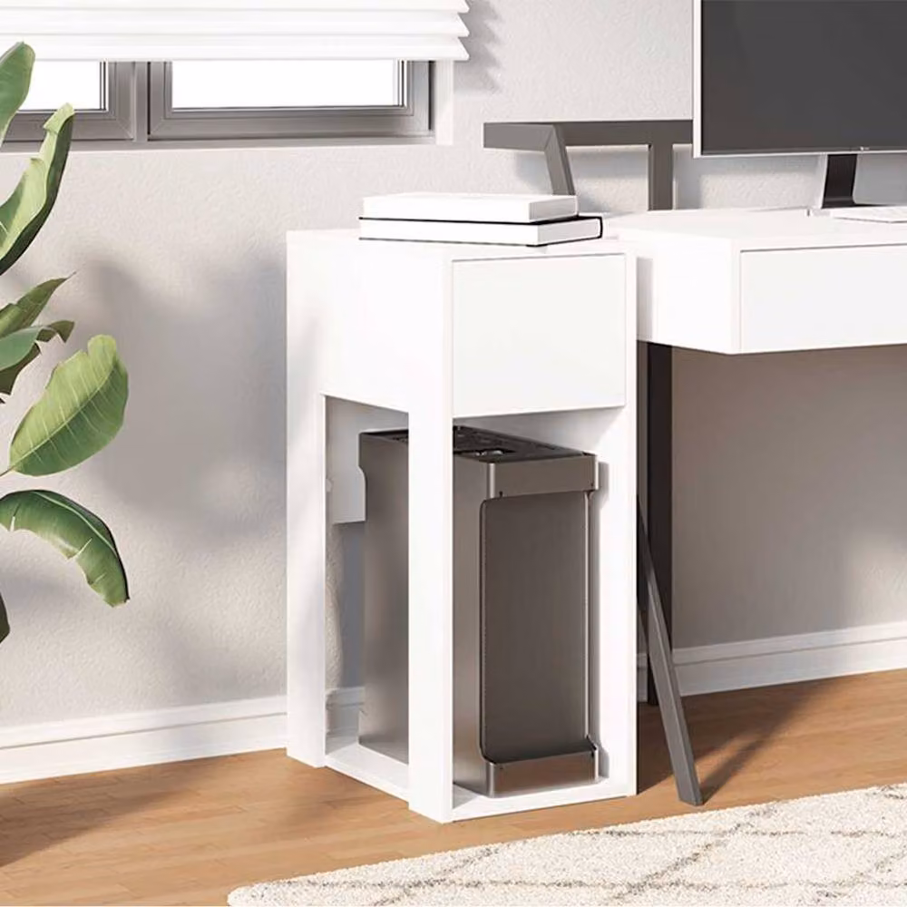 Berkfield Home Computer Tower Stand with Drawer in White, W/D/H: 30 x 44 x 74 cm – 2