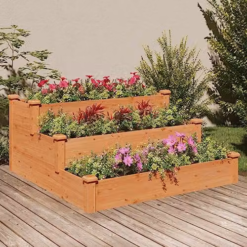 vidaXL Brown Wooden Raised Bed for Vegetable and Ornamental Gardens W/D/H: 120 x 120 x 56 cm – 2