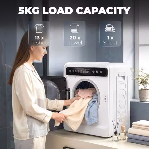 HOMCOM 5kg Vented Front Loader Tumble Dryer, 1000W, White – 4