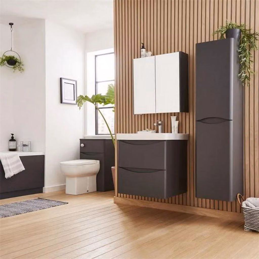 Clifton Matt Graphite Wall Hung 2 Door Tall Bathroom Storage Unit in Dark Grey, W: 35 cm, D: 33 cm, H: 140 cm – 2