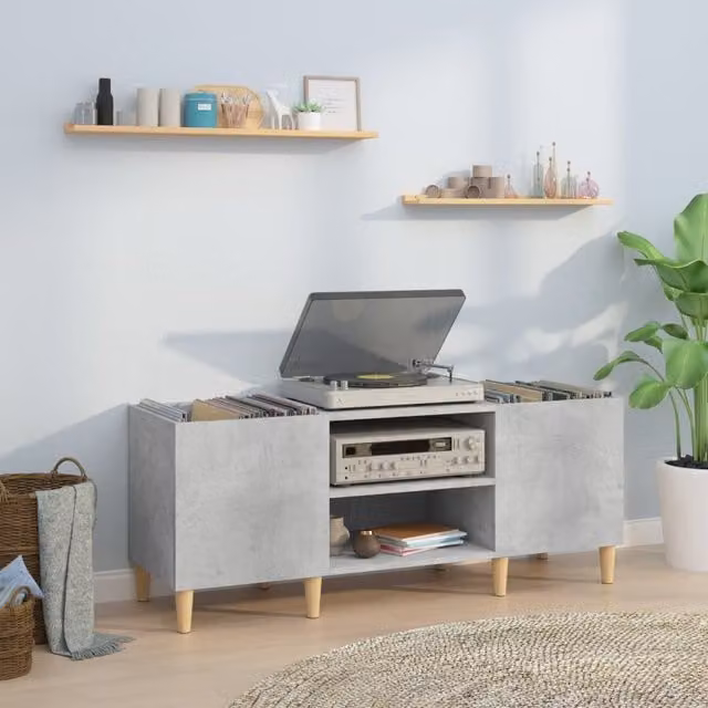 Berkfield Home Record Cabinet in Concrete Grey, W/D/H: 121 x 38 x 48 cm