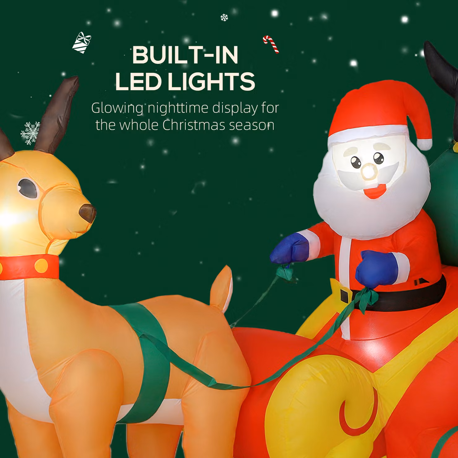 Outsunny Multicolour 6ft Inflatable Santa Sleigh Christmas Decoration with Accessories – 4