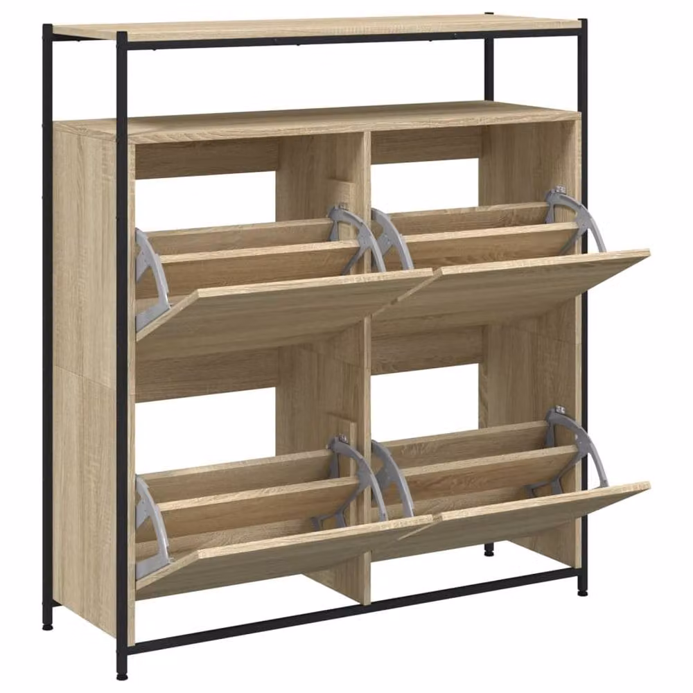 Berkfield Home Shoe Cabinet with 4 Tilting Compartments in Sonoma Oak, Light Brown, W/D/H: 100 x 34 x 112 cm – 3