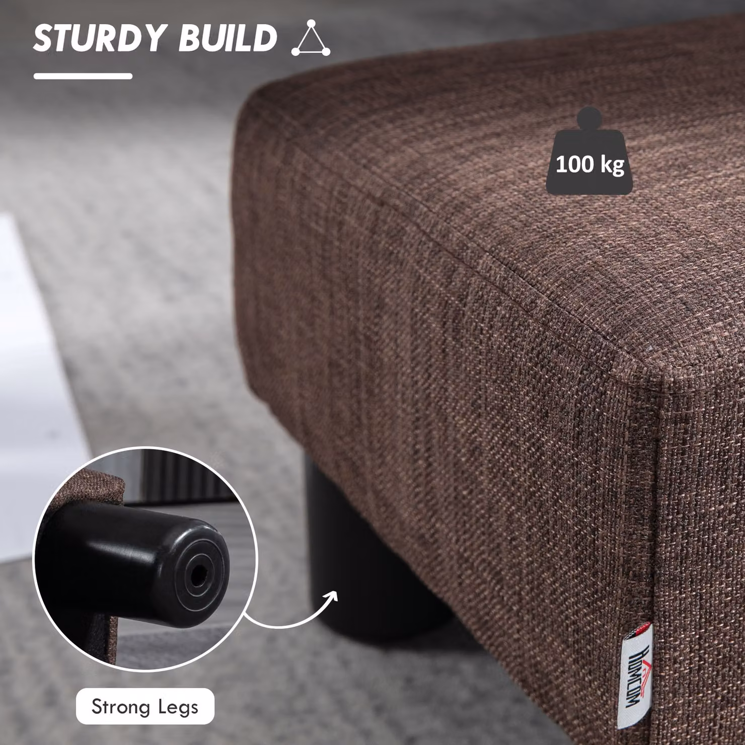 HOMCOM Modern Compact Linen Fabric Ottoman Cube in Brown – 5
