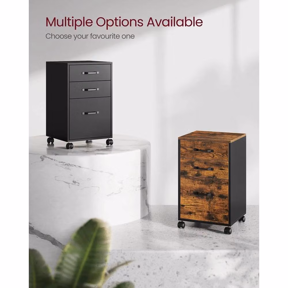 VASAGLE Rolling Office Filing Cabinet with 3 Drawers, Black, Height: 68.2 cm – 3