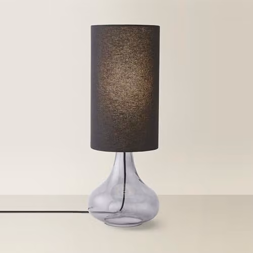 ValueLights Sylvie Black Linen Tall Table Lamp with Smoked Glass Teardrop Base