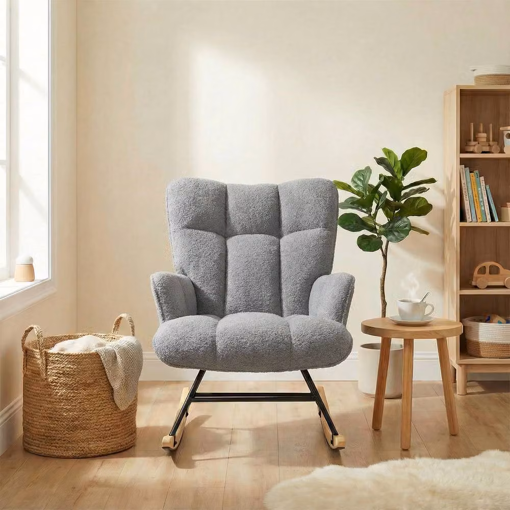 Alivio Grey Bouclé Teddy Rocking Armchair with Armrests – 2