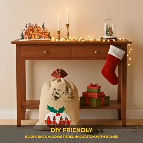 Shatchi Large Santa Sack Hanging Christmas Gift Bag in Brown and Beige, W/H: 70 x 50 cm – 5