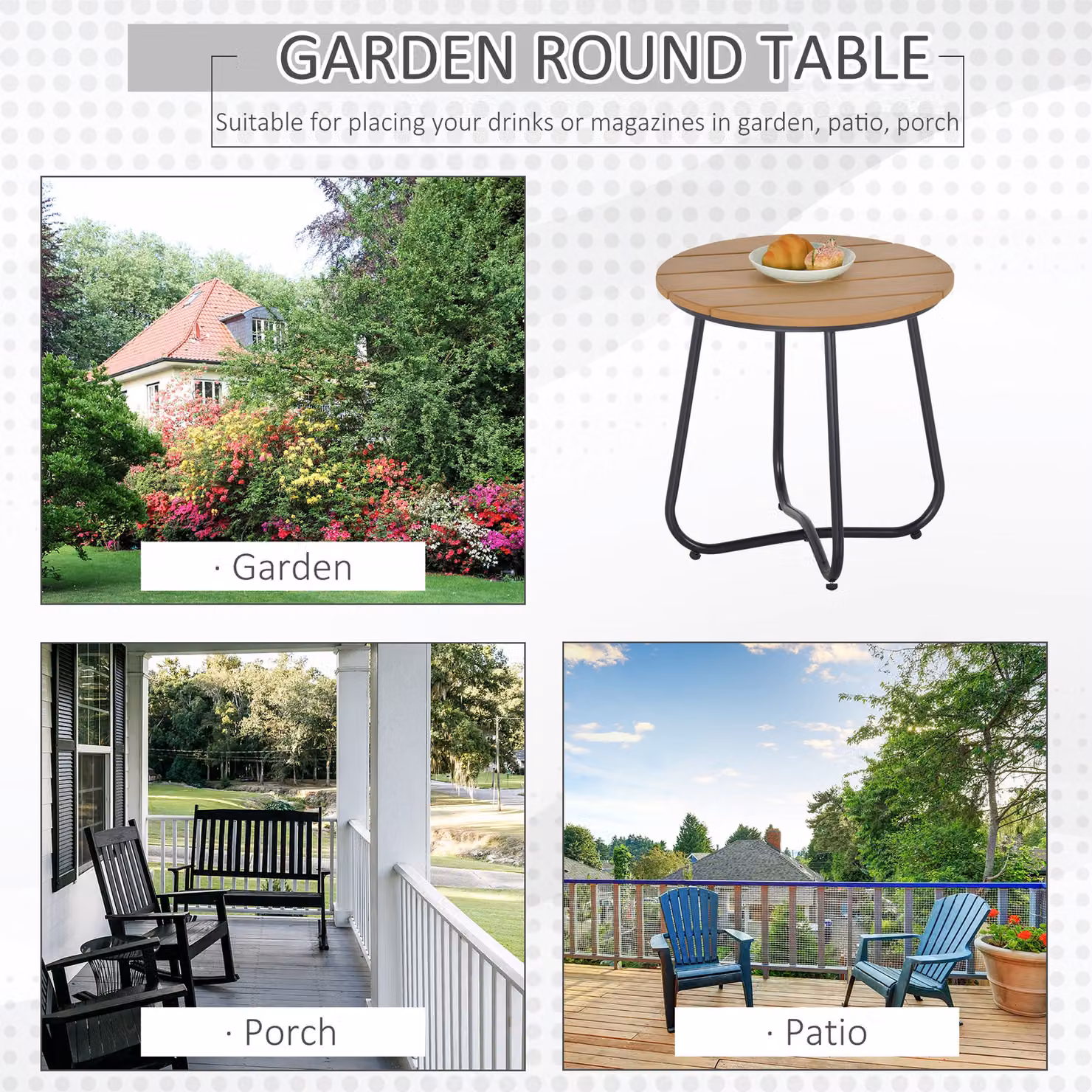 Outsunny Round Outdoor Side Table in Natural Wood and Black, W/D/H: 49 x 49 x 48 cm – 5