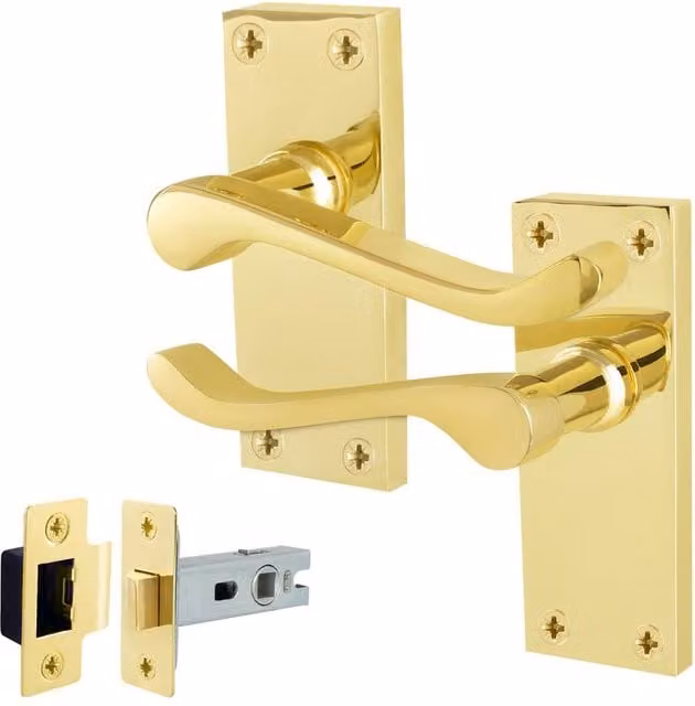 AFIT Polished Brass Scroll Door Handle and Latch Set in Gold, W/D/H: 15 x 15 x 6.4 cm – 1
