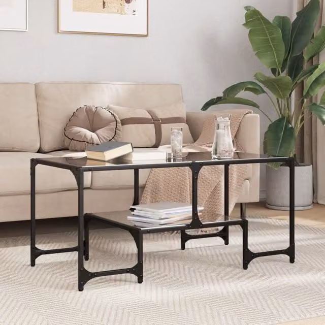 Berkfield Home Modern Rectangular Coffee Table with Black Glossy Glass Top and Steel Frame, W: 98.5 cm, D: 50 cm, H: 45 cm