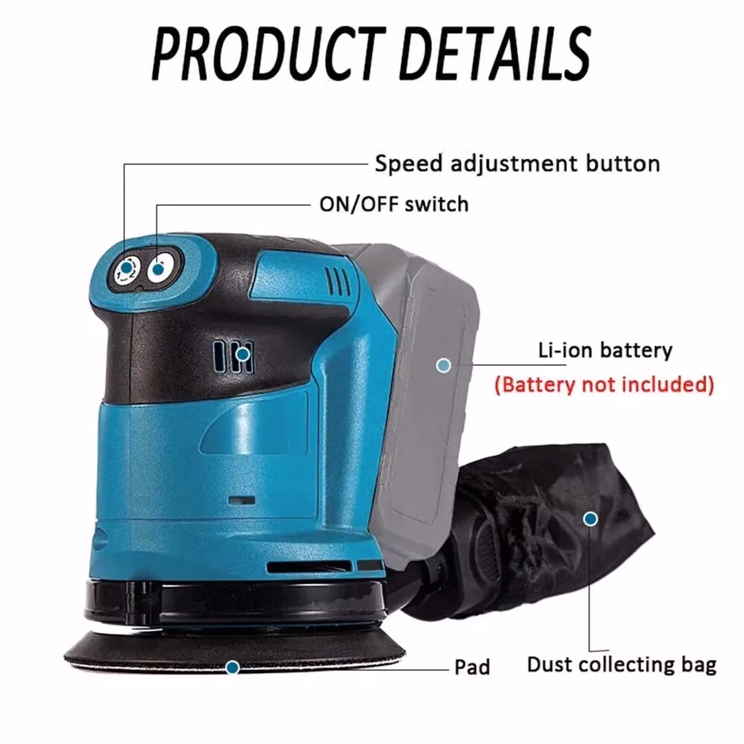 VOGREX 18V Cordless Orbital Sander with Dust Bag and Discs, Blue – 4