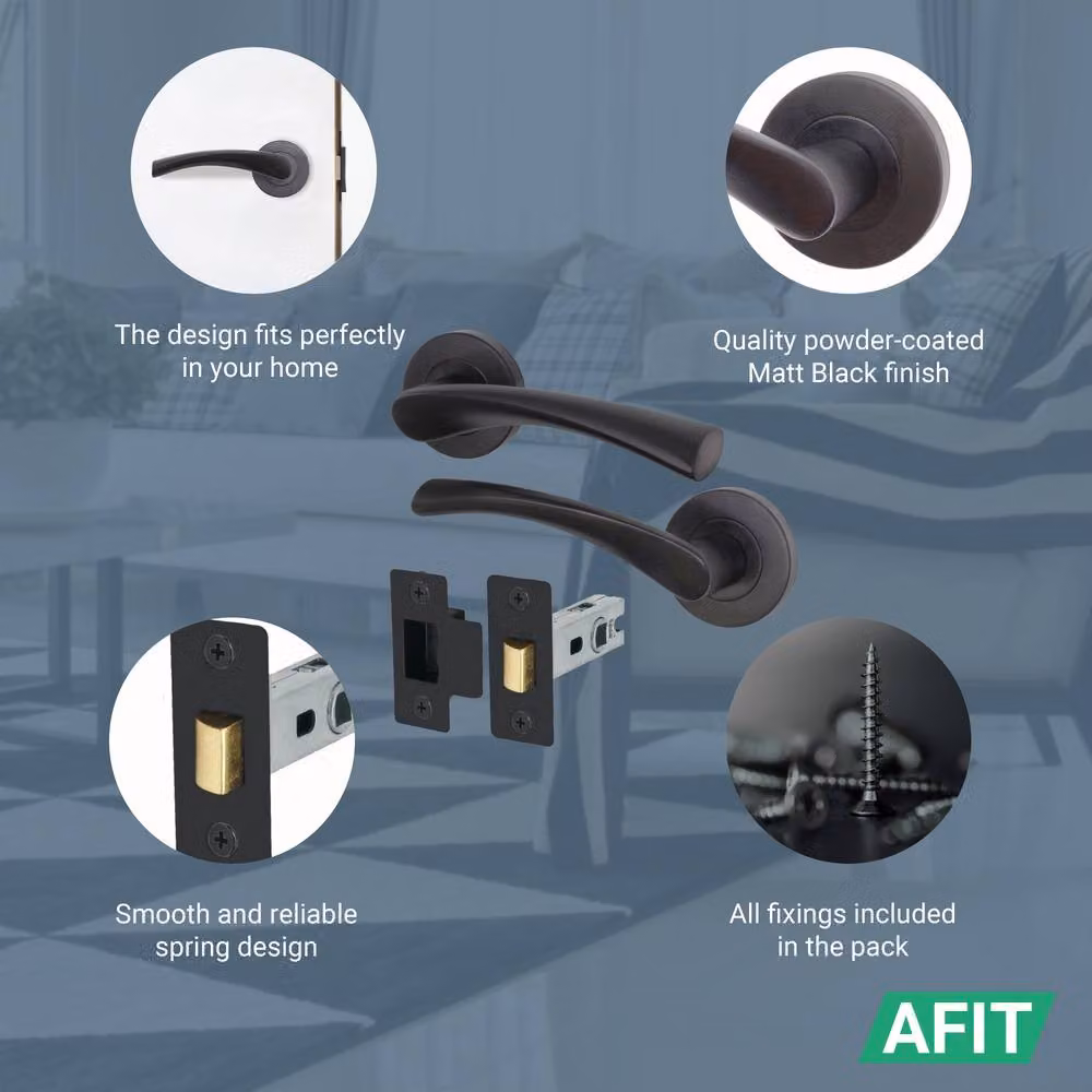 AFIT Novi Range Black Internal Twist Door Handles with Latch, 3 Pairs, W/D/H: 15.0 x 6.6 x 6.0 cm – 3