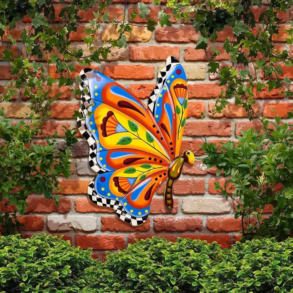 FLAVORA Multicolour Metal Butterfly Wall Art Garden Ornament W: 100 cm, H: 60 cm – 4