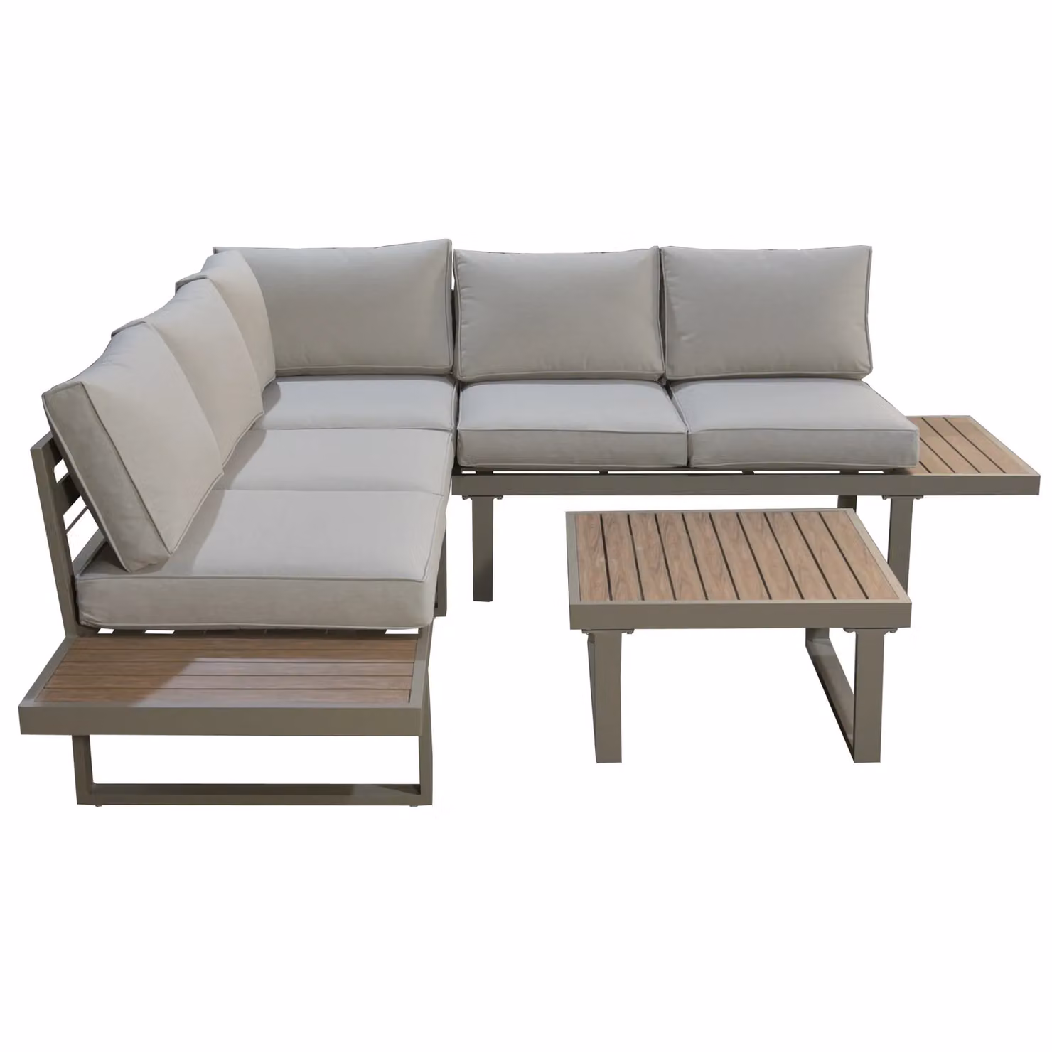 Modish Furnishing 5 Seater Modular L-Shape Corner Sofa Set in Beige with Powder Coated Aluminium Frame – 5