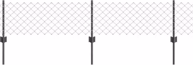Berkfield Home Grey Galvanised Steel Chain Link Fence with 10 Round In-ground U Posts, W: 10 m, H: 0.4 m