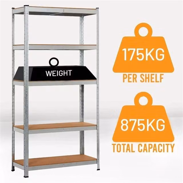EONLION 5 Tier Metal and MDF Freestanding Shelf Storage Unit in Brown, W/D/H: 50 x 50 x 180 cm