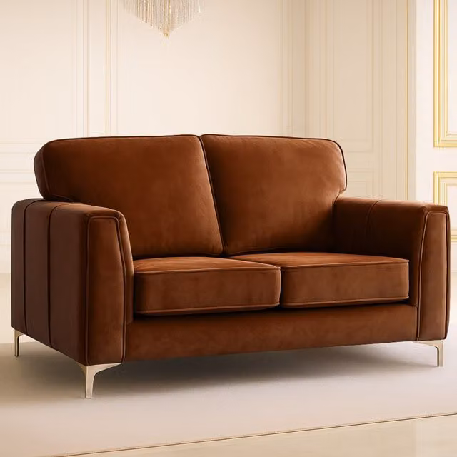Somnior Beds Ltd Regency 2-Seater Plush Velvet Sofa in Marmalade Orange and Brown