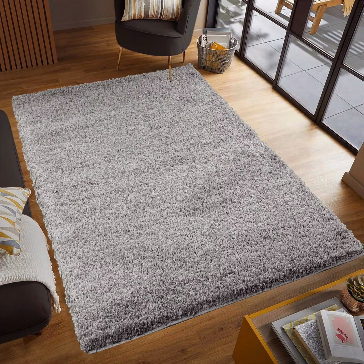 Smart Living Silver and Grey Shaggy Area Rug with 5cm Pile, W: 60 cm, L: 220 cm – 2