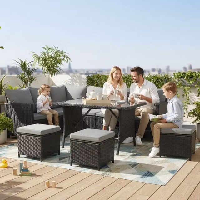 BIRCHTREE Modern Black Rattan Garden Furniture Patio Set