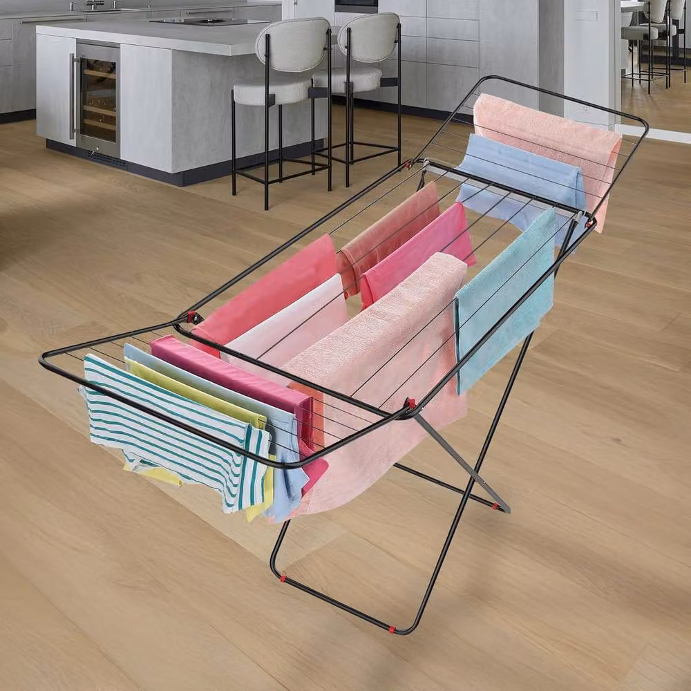 BARGAINS-GALORE 18m Foldable Cloth Dryer Rack and Towel Rail Airer in Black – 2