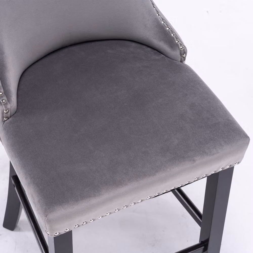 Modern Home Touch Set of 2 Grey Velvet Upholstered Bar Stools with Wood Legs – 4