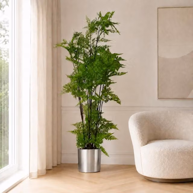 Leaf Design UK Extra Large Artificial Fern Foliage Plant in Green with Silver Metal Planter, Height: 150 cm – 2