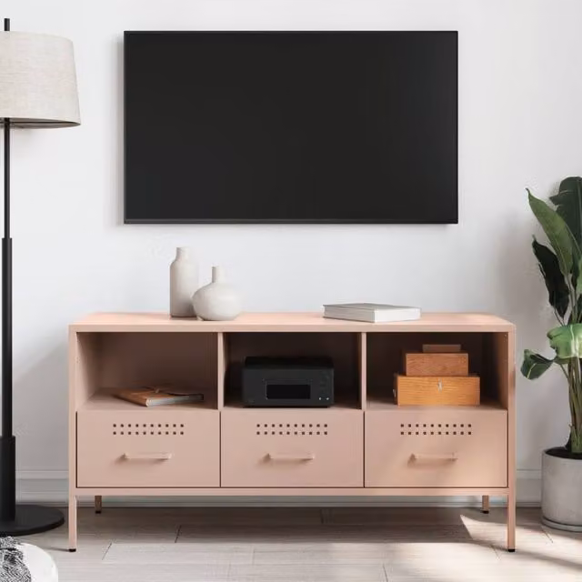 Berkfield Home Modern Pink Metal TV Cabinet W: 100.5 cm, D: 39 cm, H: 50.5 cm