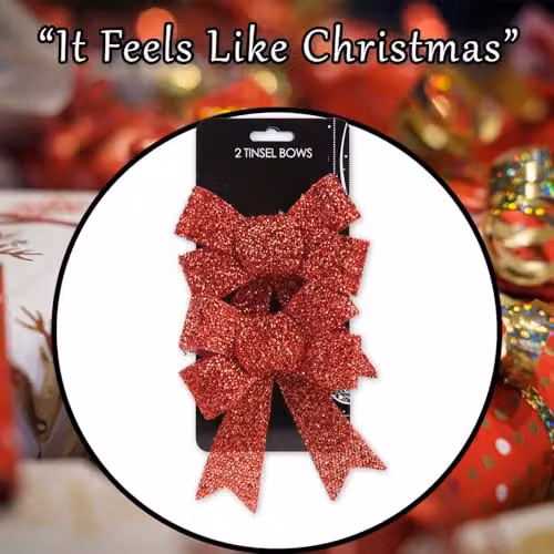 VFM e-Store Red Tinsel Bows, Pack of 2, W/D/H: 13 x 17 x 4.5 cm – 7