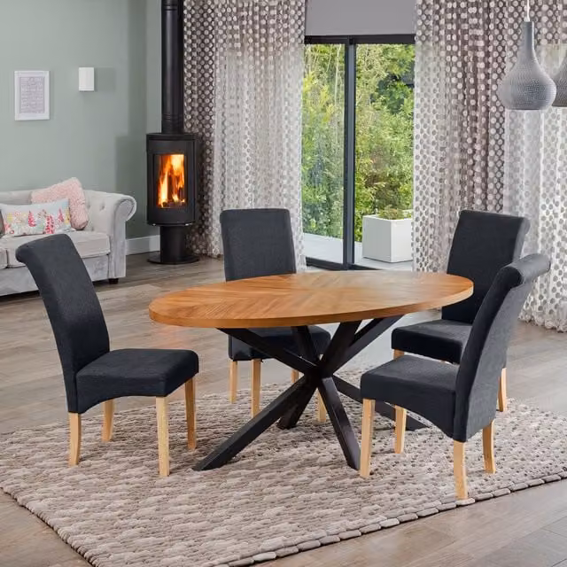 Artemis Home Dosenna Oval Dining Table Set with 4 Rimini Black Fabric Chairs