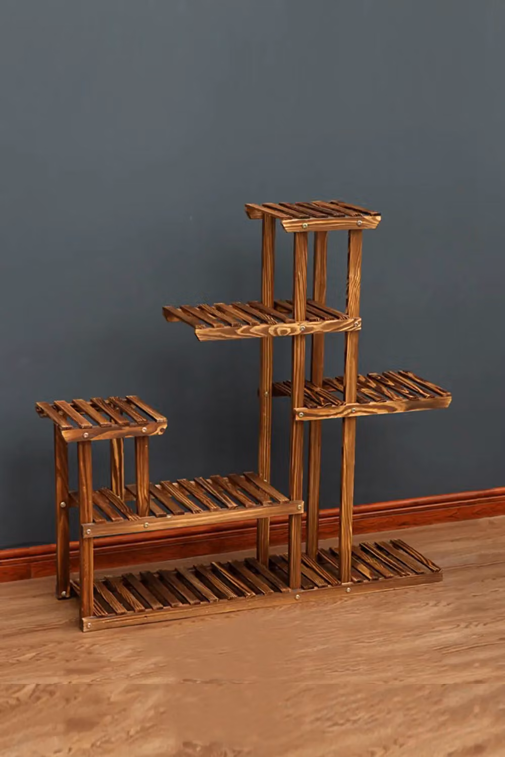 Living and Home Large Multi-Tiered Rustic Wooden Plant Stand Rack in Brown – 3