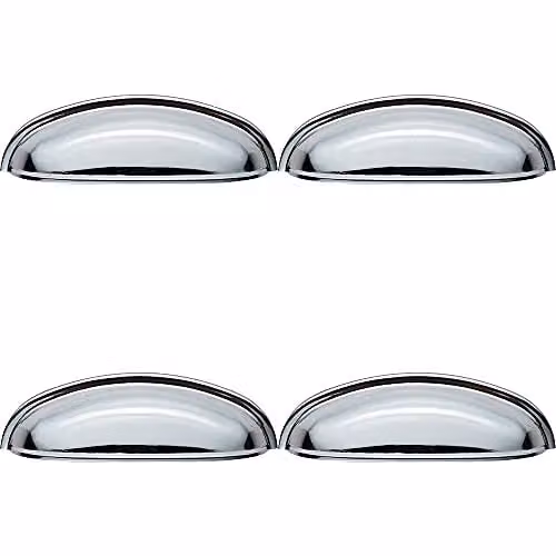 Loops Shaker Cup Pull Handle in Polished Chrome, 4 Pack, W: 12.4 cm, H: 3.5 cm, Fixing Centres: 9.6 cm