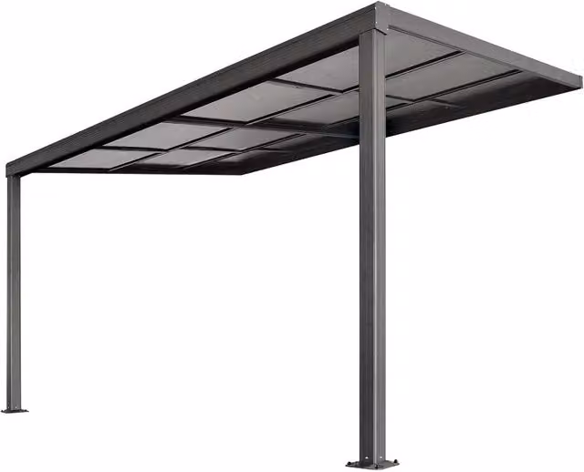 Primrose Anthracite Grey Wall-Mounted Garden Veranda with Retractable Sliding Polycarbonate Roof W/D/H: 400 x 300 x 254 cm