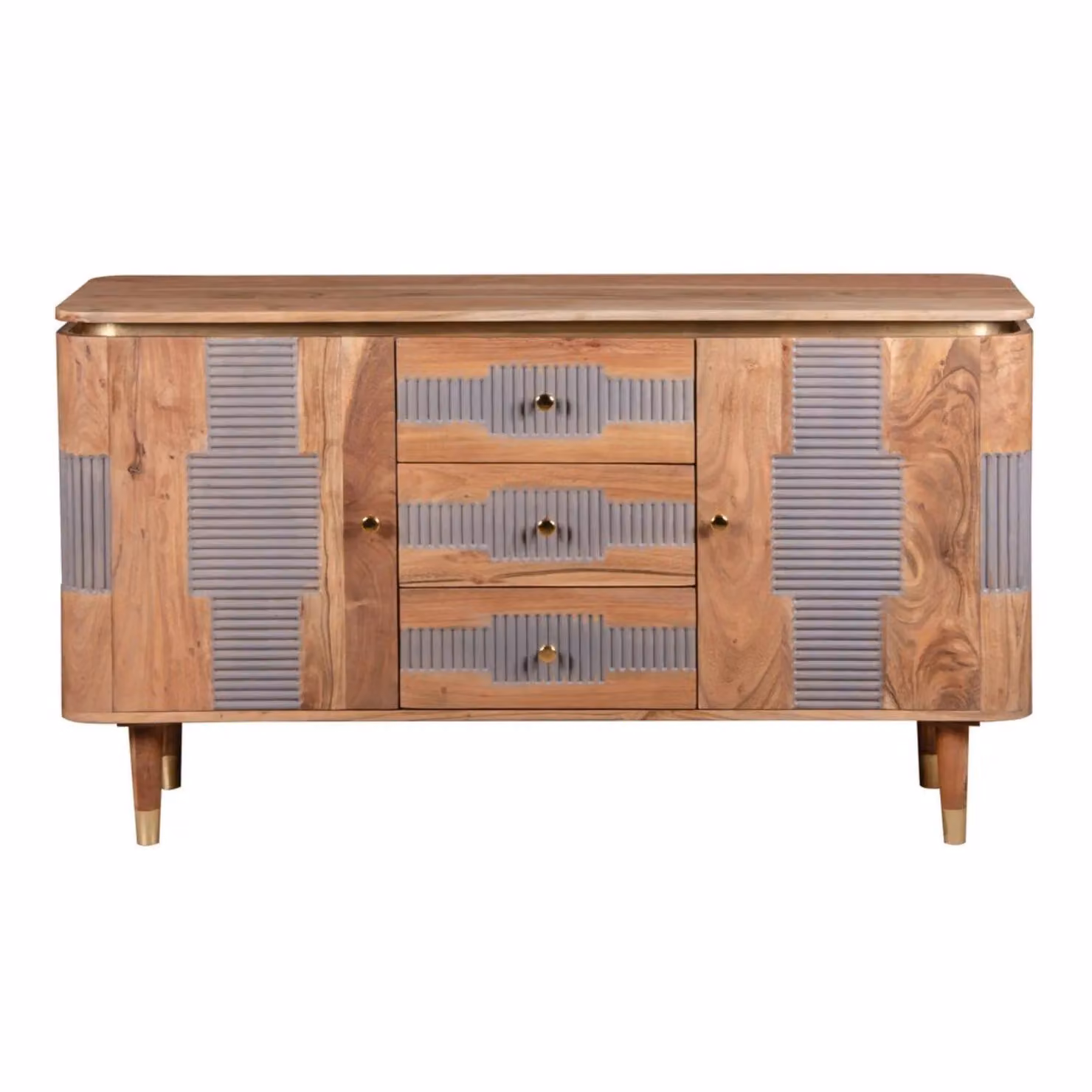 IH Design Alicia Acacia Wood Sideboard in Grey with 2 Doors and 3 Drawers, W: 140 cm, H: 80 cm – 2