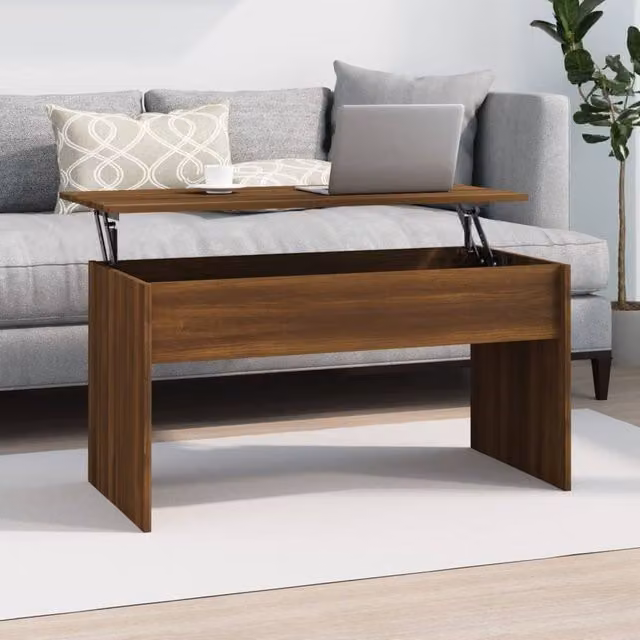 Berkfield Home Modern Brown Oak Coffee Table with Lift Mechanism, W: 102 cm, D: 50.5 cm, H: 52.5 cm – 1