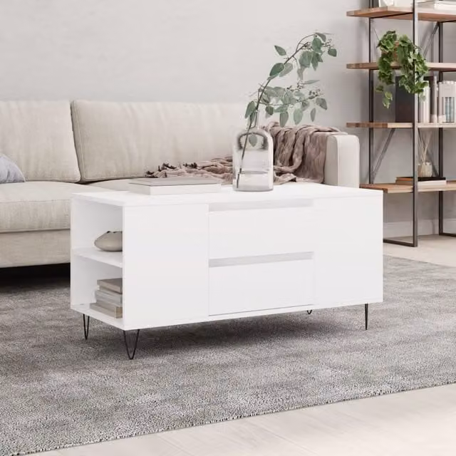 Berkfield Home Modern White Rectangular Coffee Table in Engineered Wood W/D/H: 102 x 44.5 x 50 cm – 1