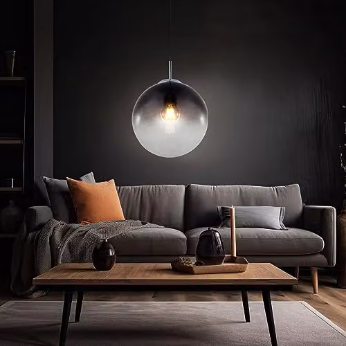 Globo Lighting Varus Sphere Pendant Ceiling Light with Grey Smoke Glass Shade and Chrome Finish, Diameter: 25 cm – 6