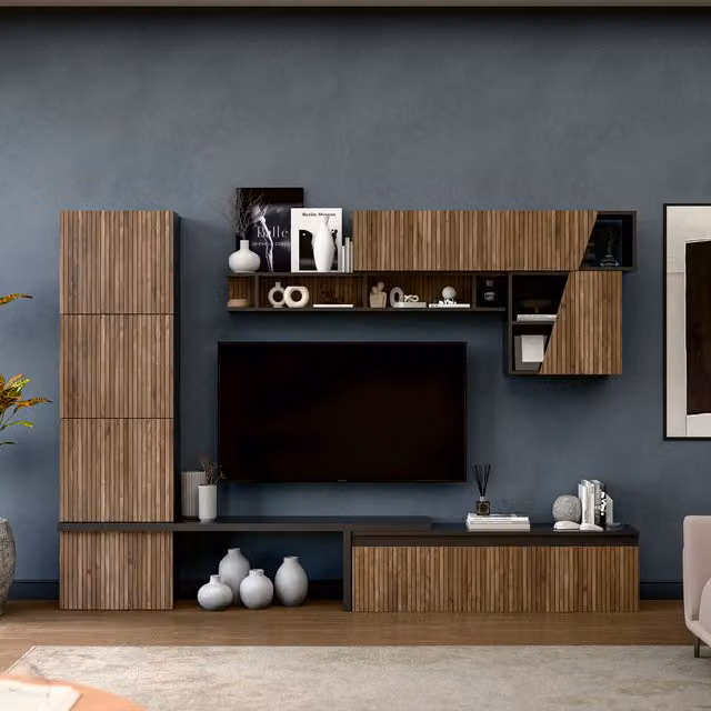 Decorotika Kladova Wall Mounted Minimalist Entertainment Center in Black and Brown