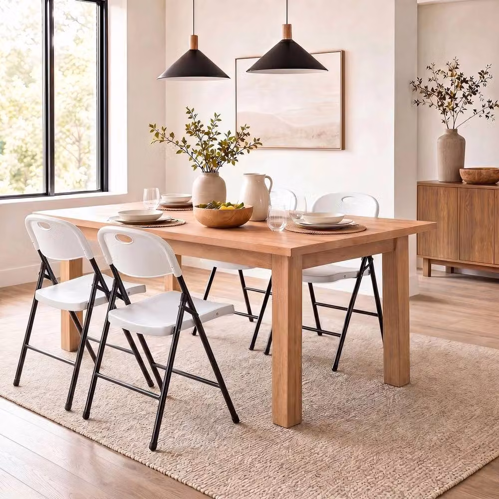SPETLEK 4-piece Set of Foldable Plastic and Metal Dining Chairs in White – 3