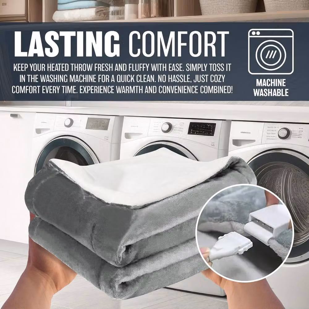 BARGAINS-GALORE Extra Large Plush Electric Heated Blanket Throw in Dark Grey, W: 130 cm, L: 180 cm – 6