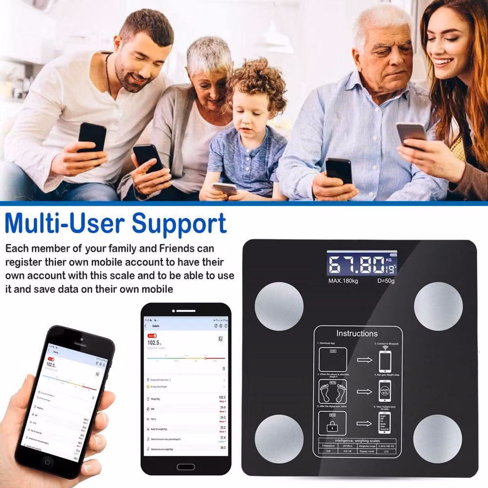 ATEK Bluetooth Digital Body Fat Scale with App Control and Large Display, Black – 5