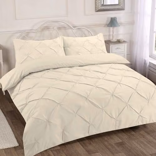 Home Sweet Home UK Pintuck Polycotton Duvet Cover and Pillowcase Set, Beige, W/D/H: 140 x 200 cm – 3