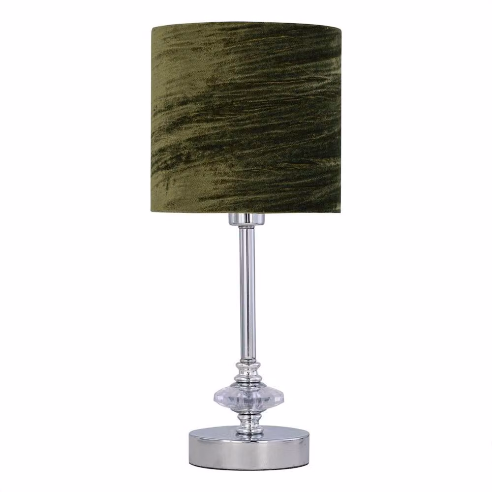 First Choice Lighting Set of 2 Chrome Jewelled Table Lamps with Green Crushed Velvet Shades – 2