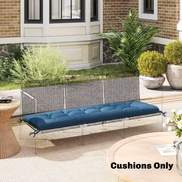 Outsunny Blue Memory Foam Sun Lounger Cushion with Ties, UV-Resistant and Water-Repellent Outdoor Fabric